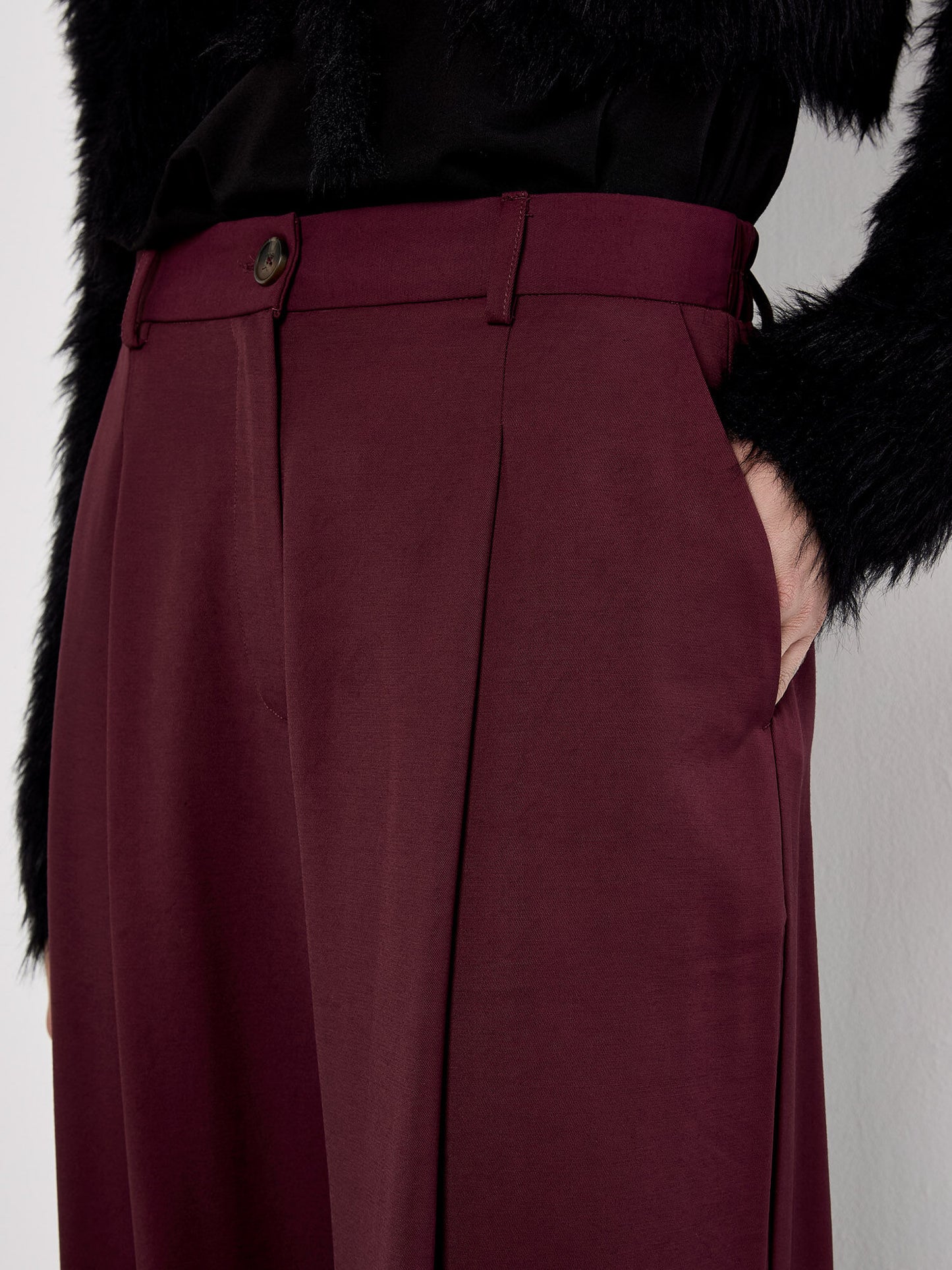 TAILORED WIDE LEG TROUSER - BURGUNDY