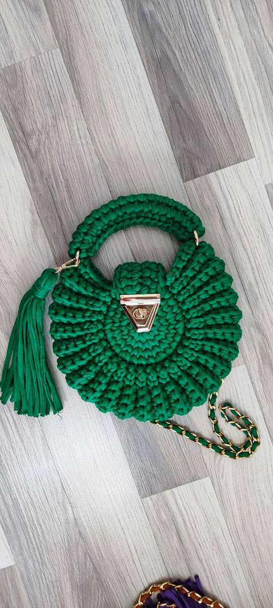 ROUND WOVEN BAG - GREEN