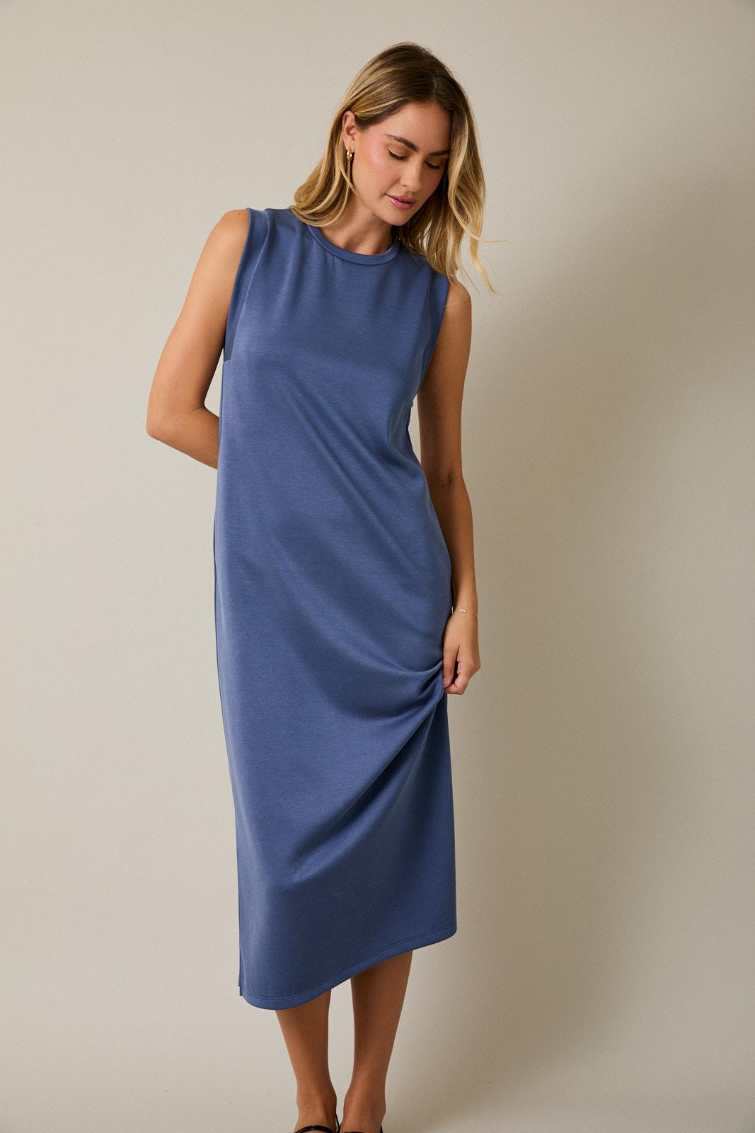 NEOPRENE LONG DRESS - BLUE