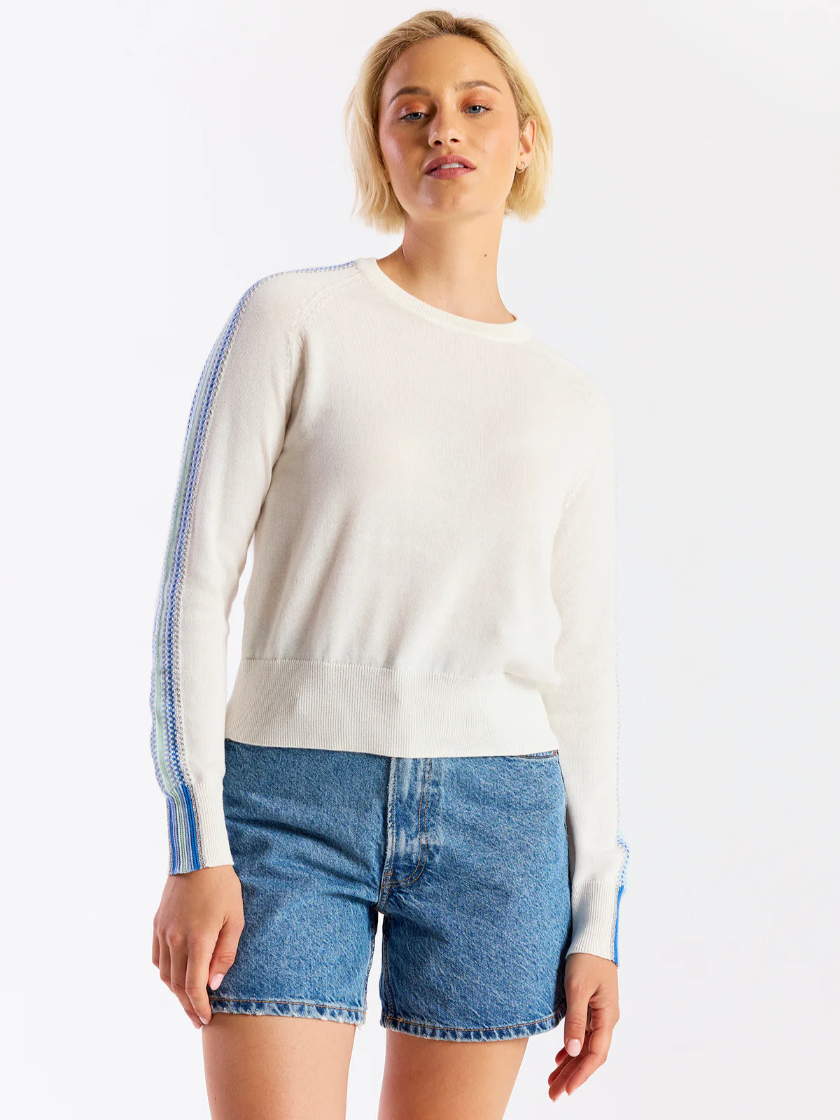 GEO STRIPED SLEEVE CREW