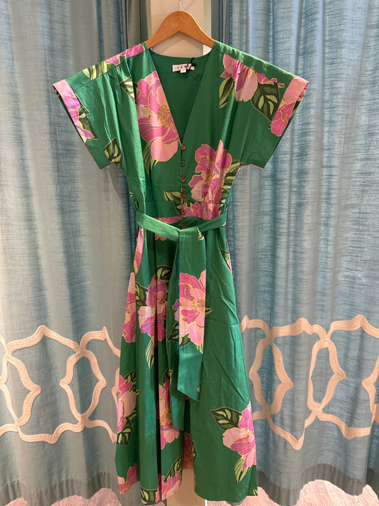 GREEN FLORAL PRINT MIDI DRESS