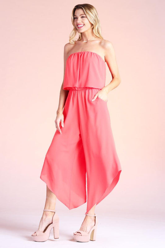 STRAPLESS JUMPSUIT - CORAL