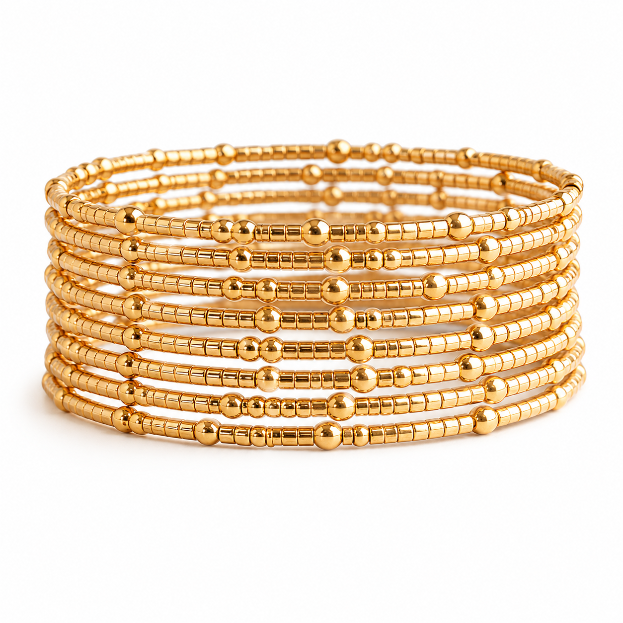 Confetti Beaded Bangle-Gold, Adjustable Stackable Bracelets