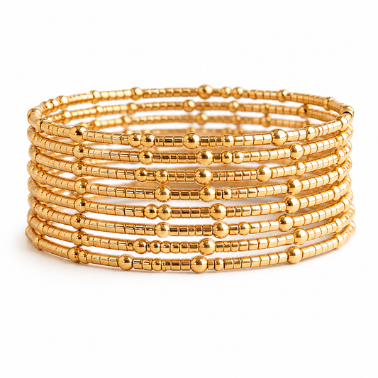 Confetti Beaded Bangle-Gold, Adjustable Stackable Bracelets