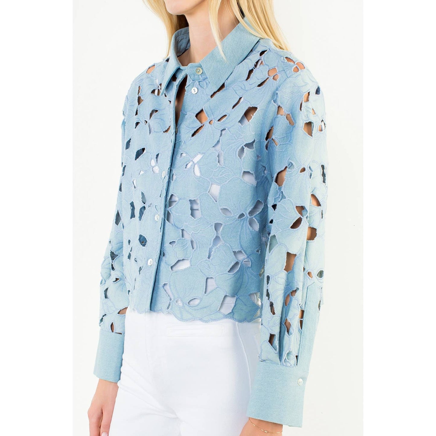 Eyelet Detail Long Sleeve Top