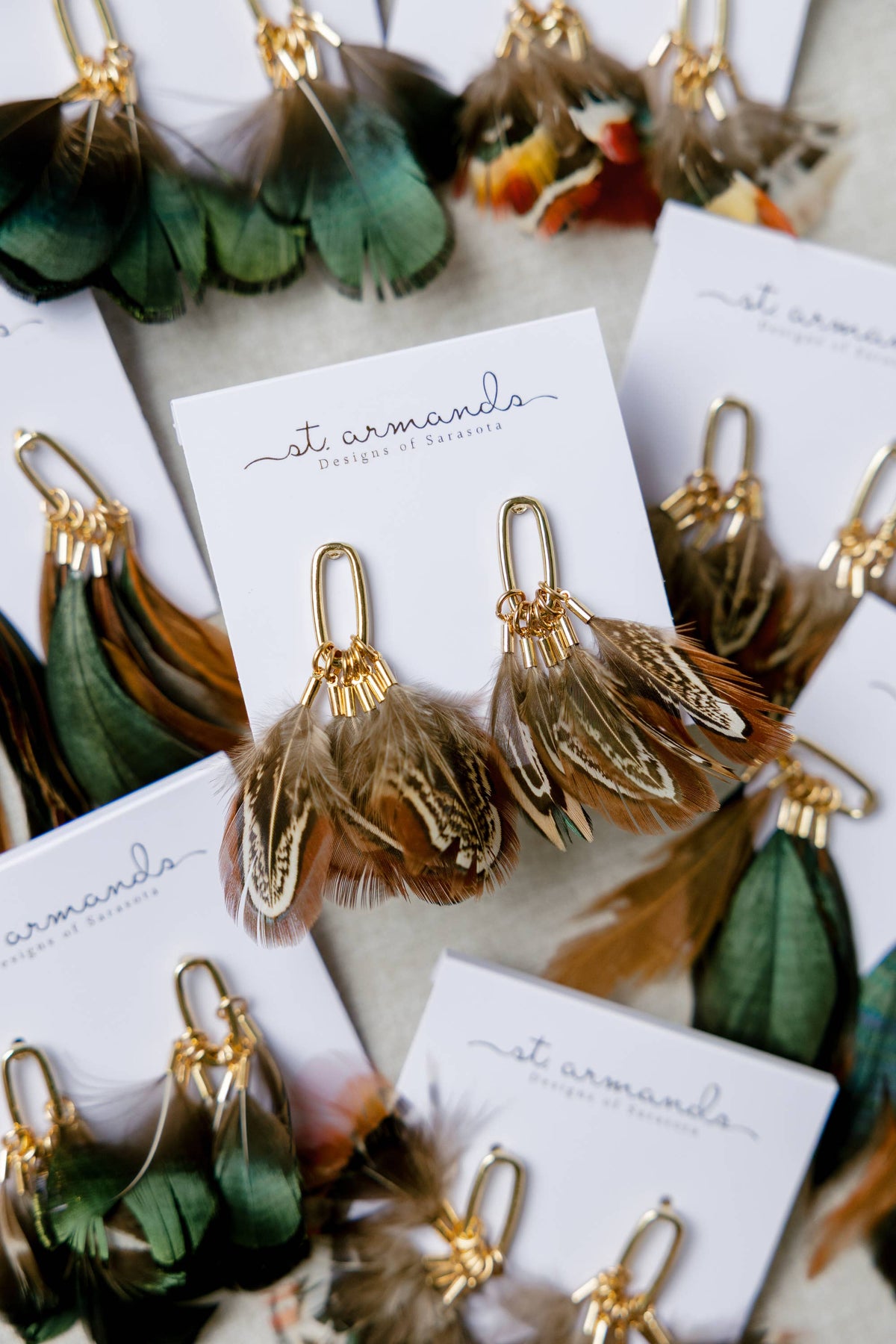 Chestnut Pheasant Fall Feather Tassel Statement Earrings
