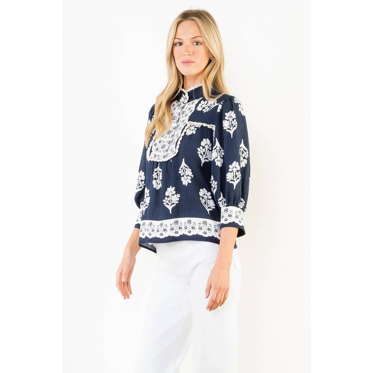 Long Sleeve Navy/White Top