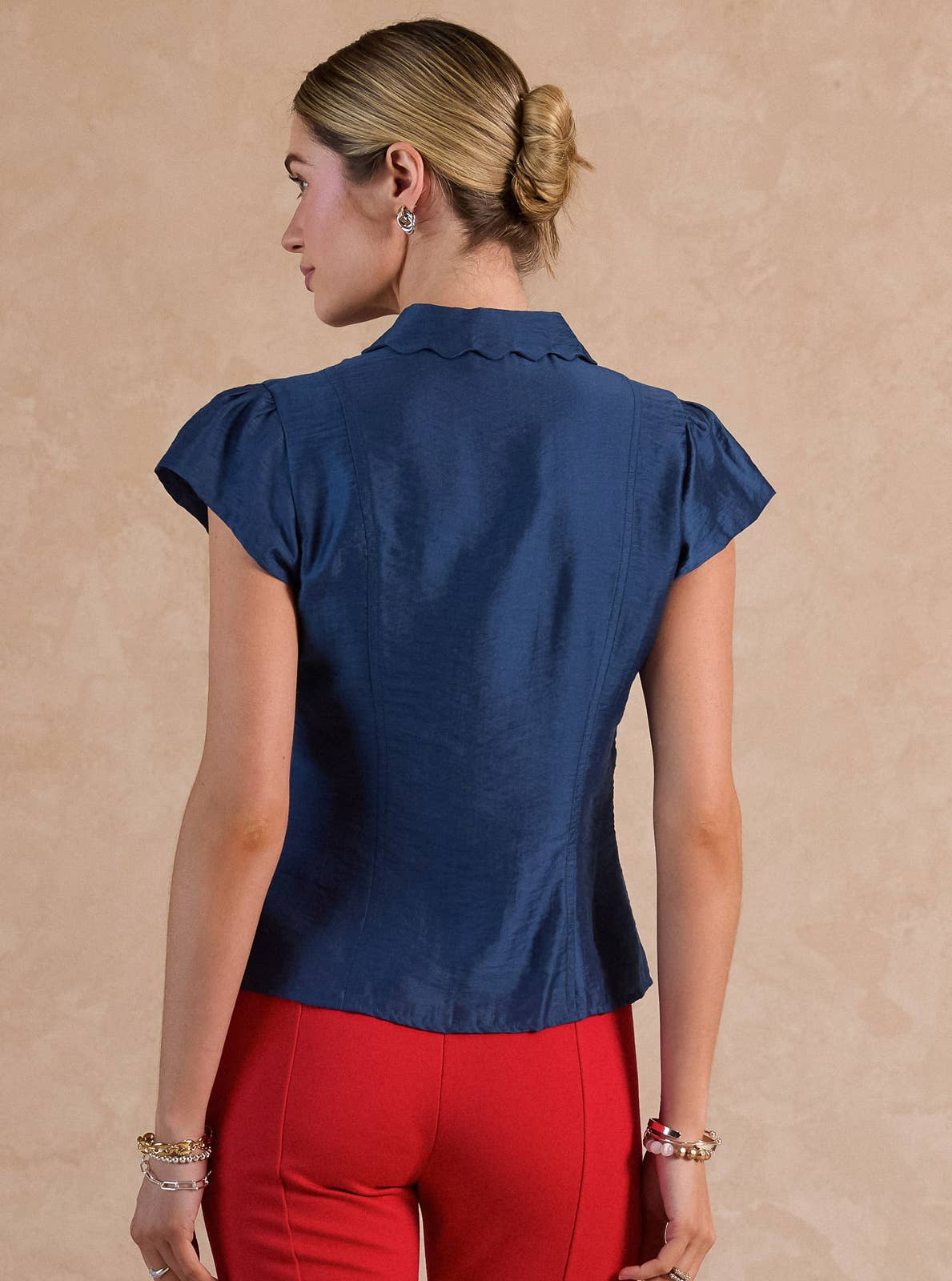 Button Down Slim Fit Short Sleeve Blouse
