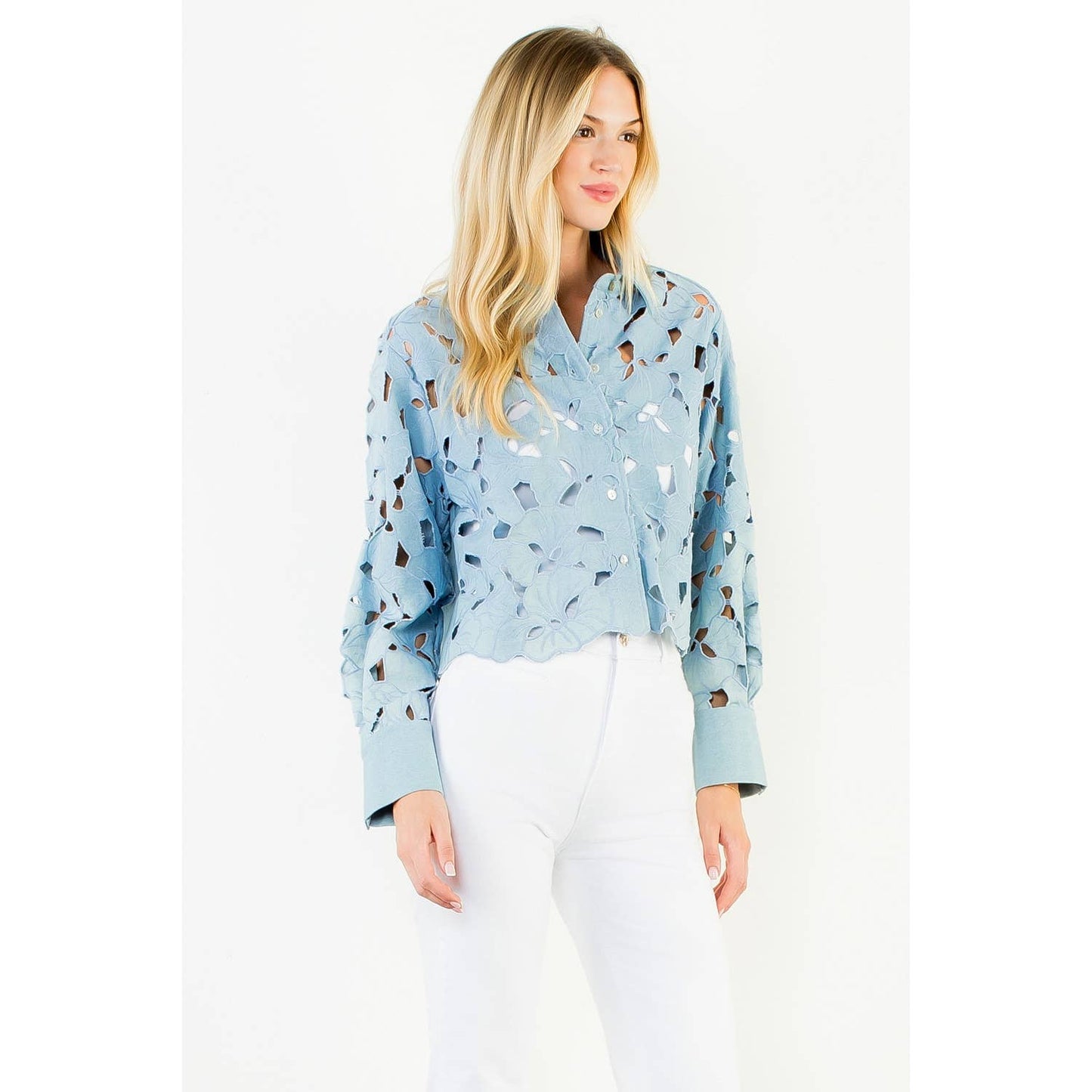 Eyelet Detail Long Sleeve Top