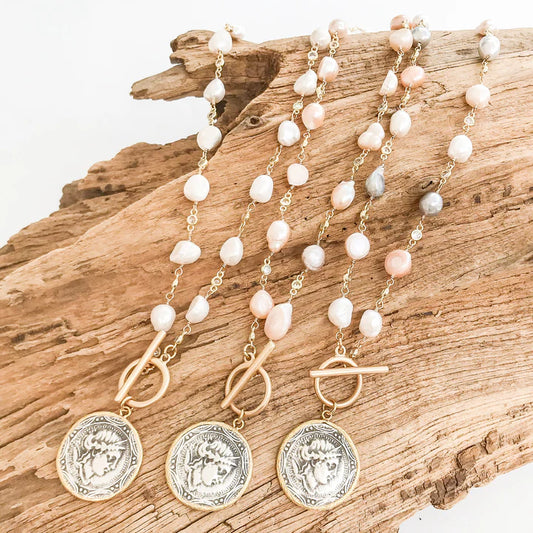 Vintage Coin on Pearl Bezel Rosary