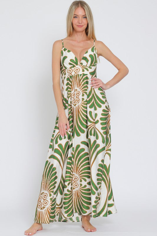 GREEN PRINT MAXI DRESS