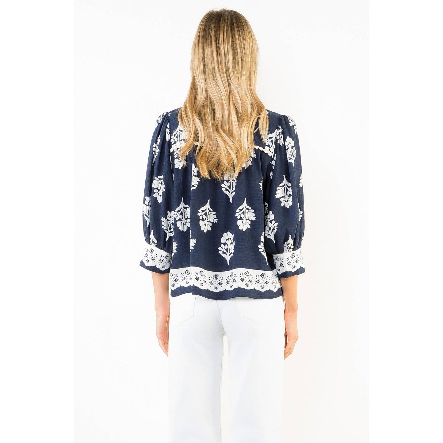Long Sleeve Navy/White Top