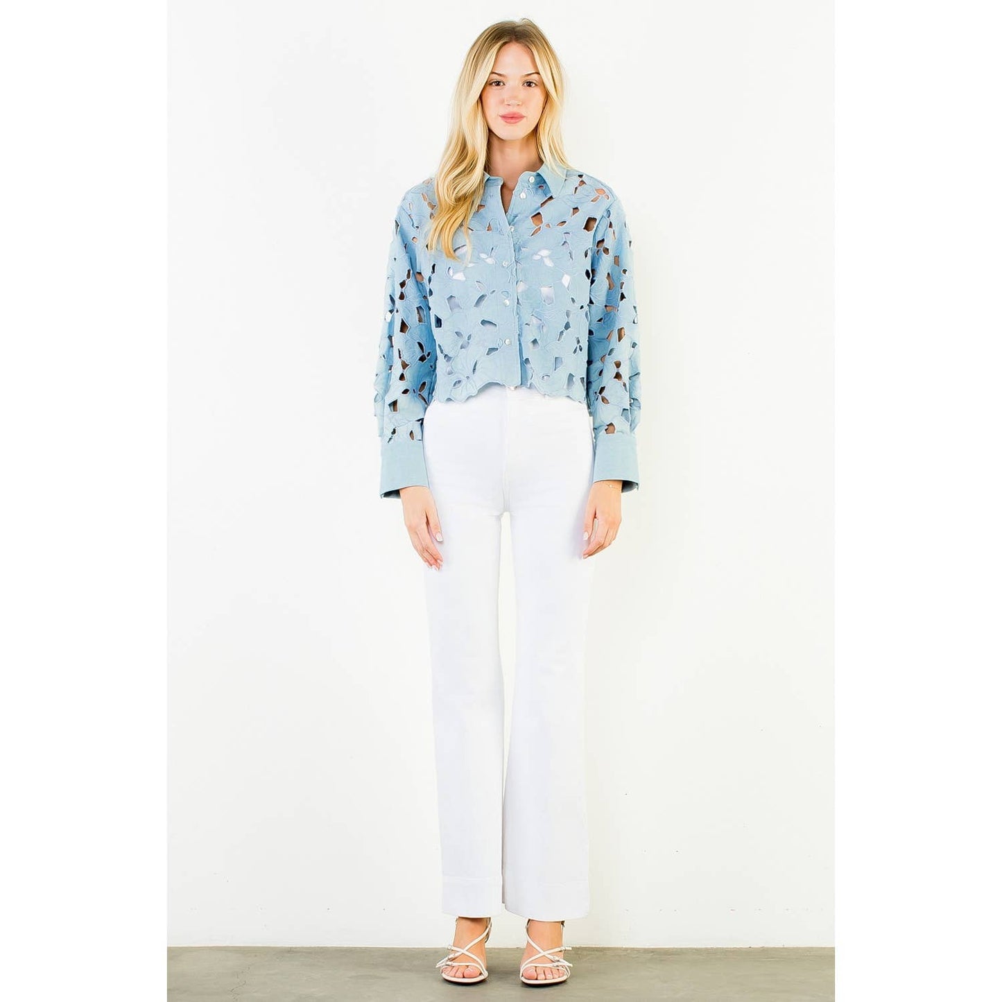 Eyelet Detail Long Sleeve Top