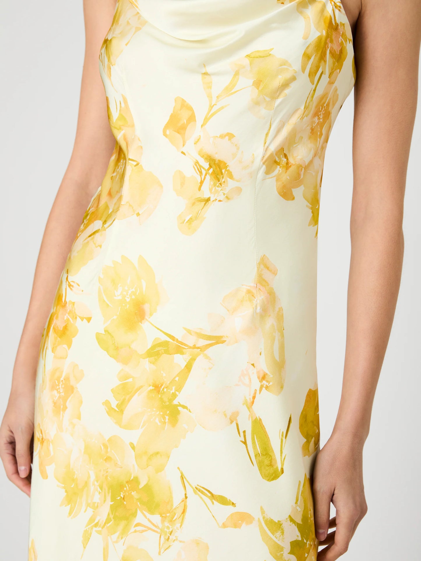 FLORAL SATIN COWL NECK DRESS