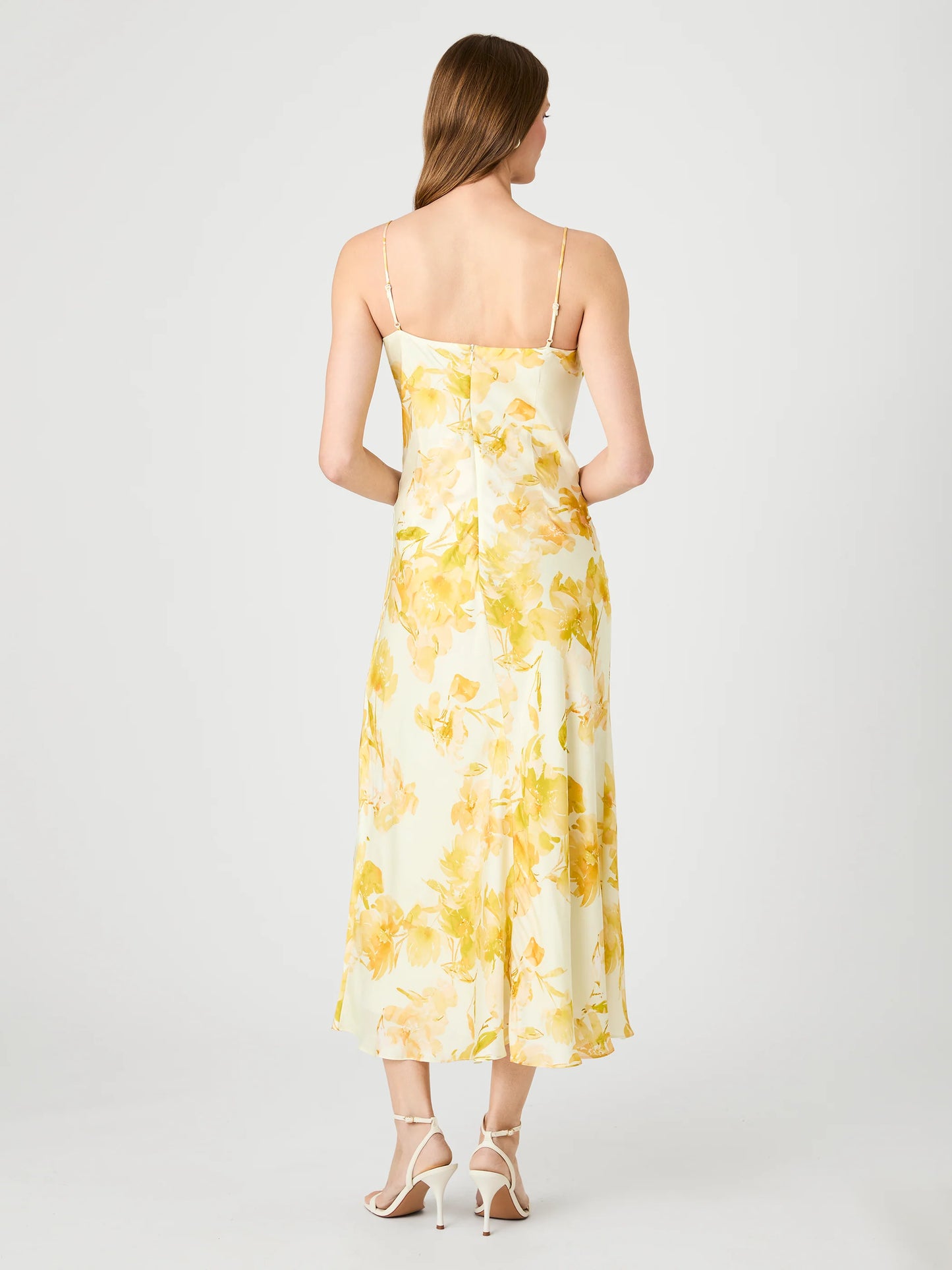 FLORAL SATIN COWL NECK DRESS