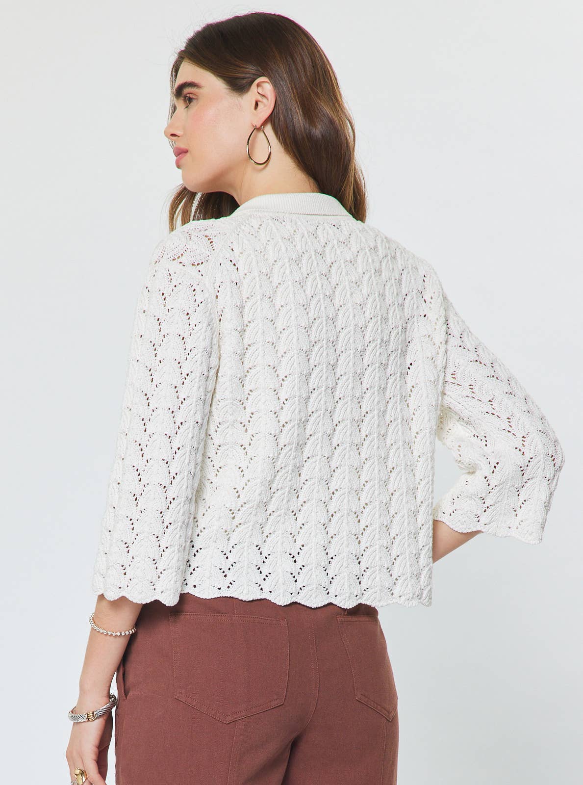 3/4 Sleeve Cotton Open-Knit Cardigan