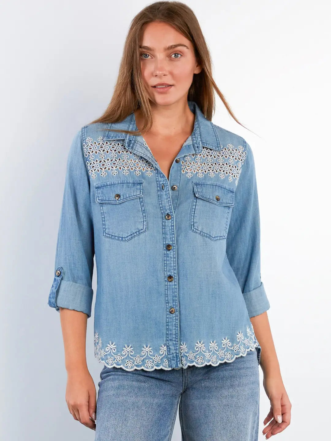 GOLDEN HOUR EMBROIDERED DENIM SHIRT