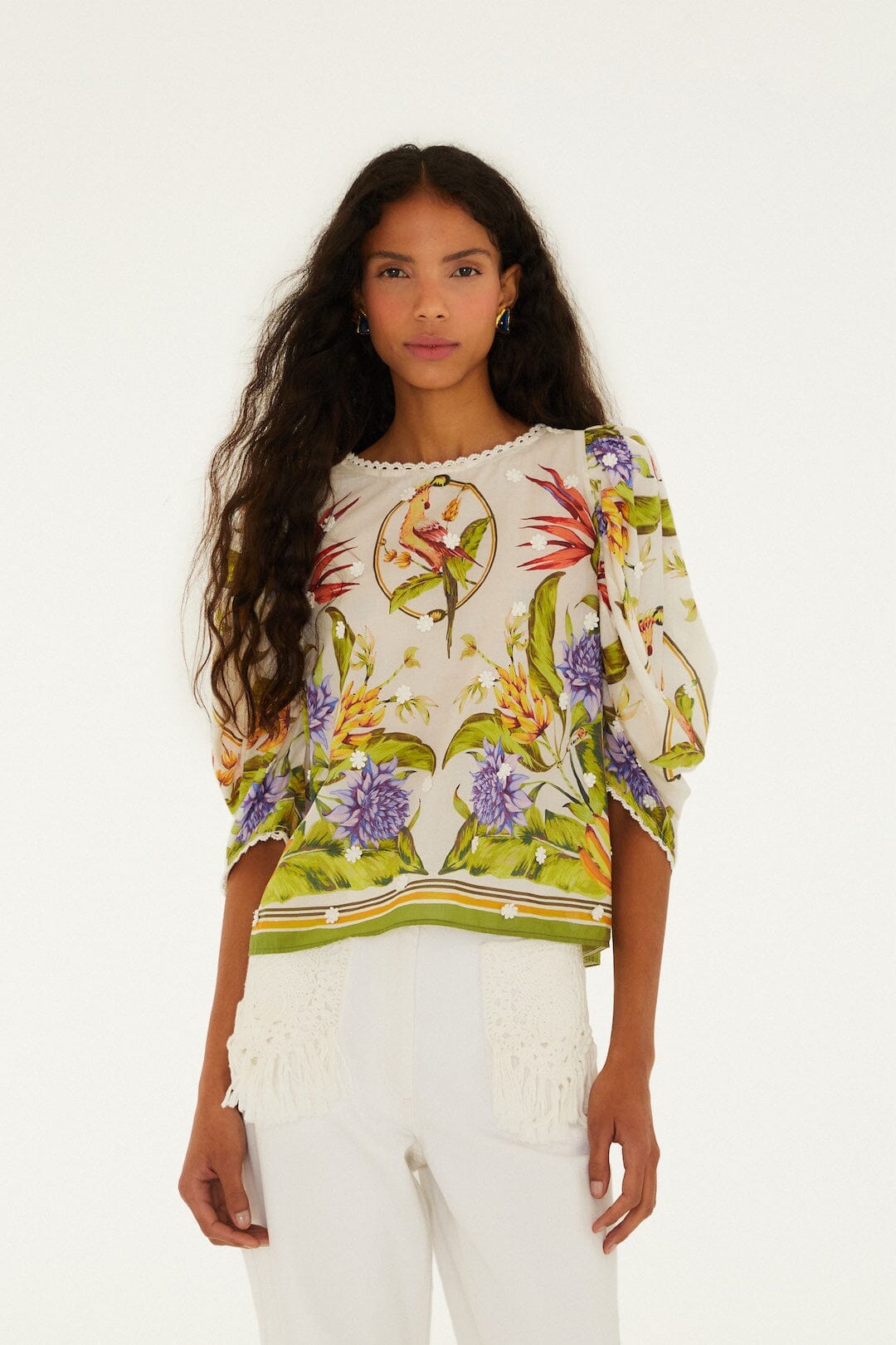 TROPICAL SCARF SAND GREEN BLOUSE