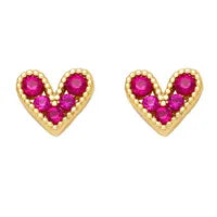 Heart Shape Inlay 18K Gold Plated Ear Studs