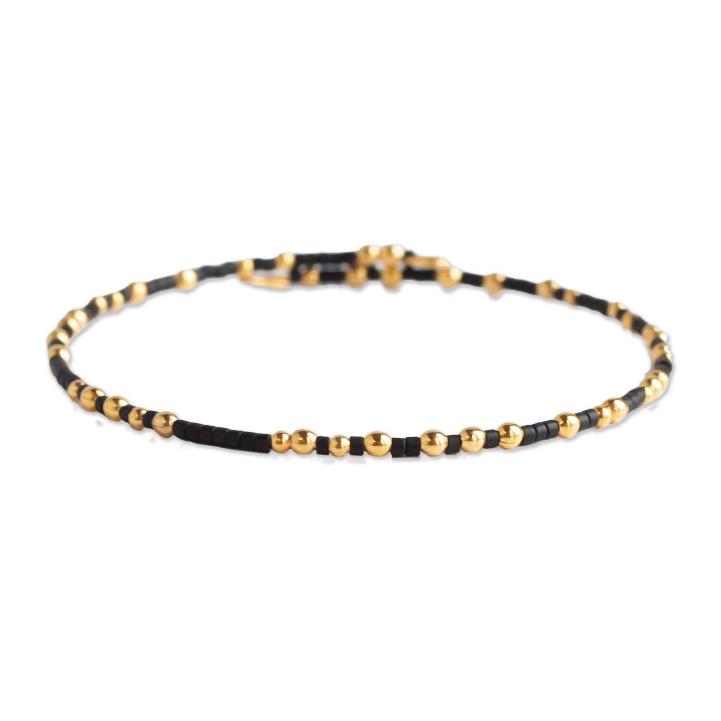 Confetti Beaded Bangle-Black, Adjustable Stackable Bracelets