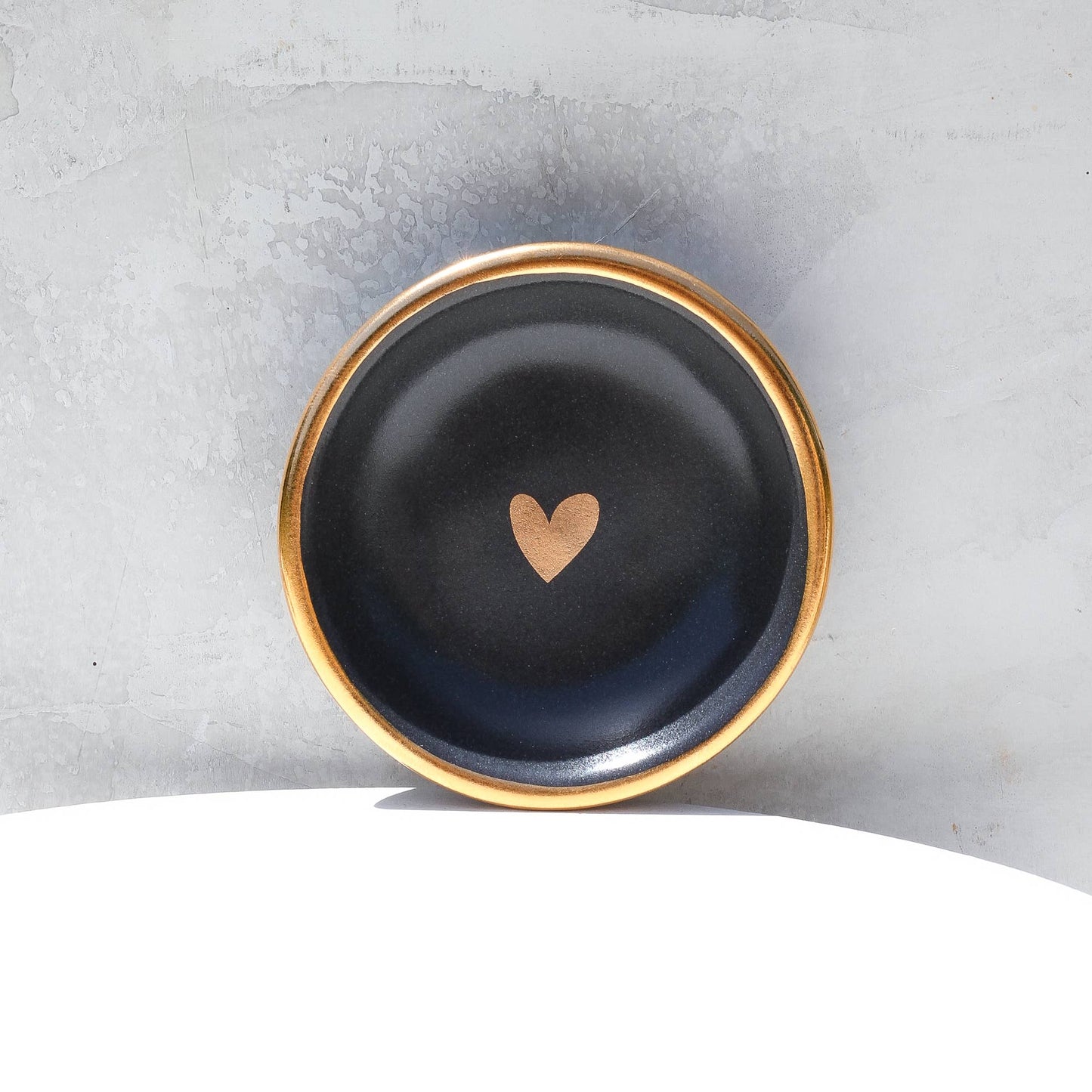 Black Heart Ring Dish | Handmade Pottery with Gold
