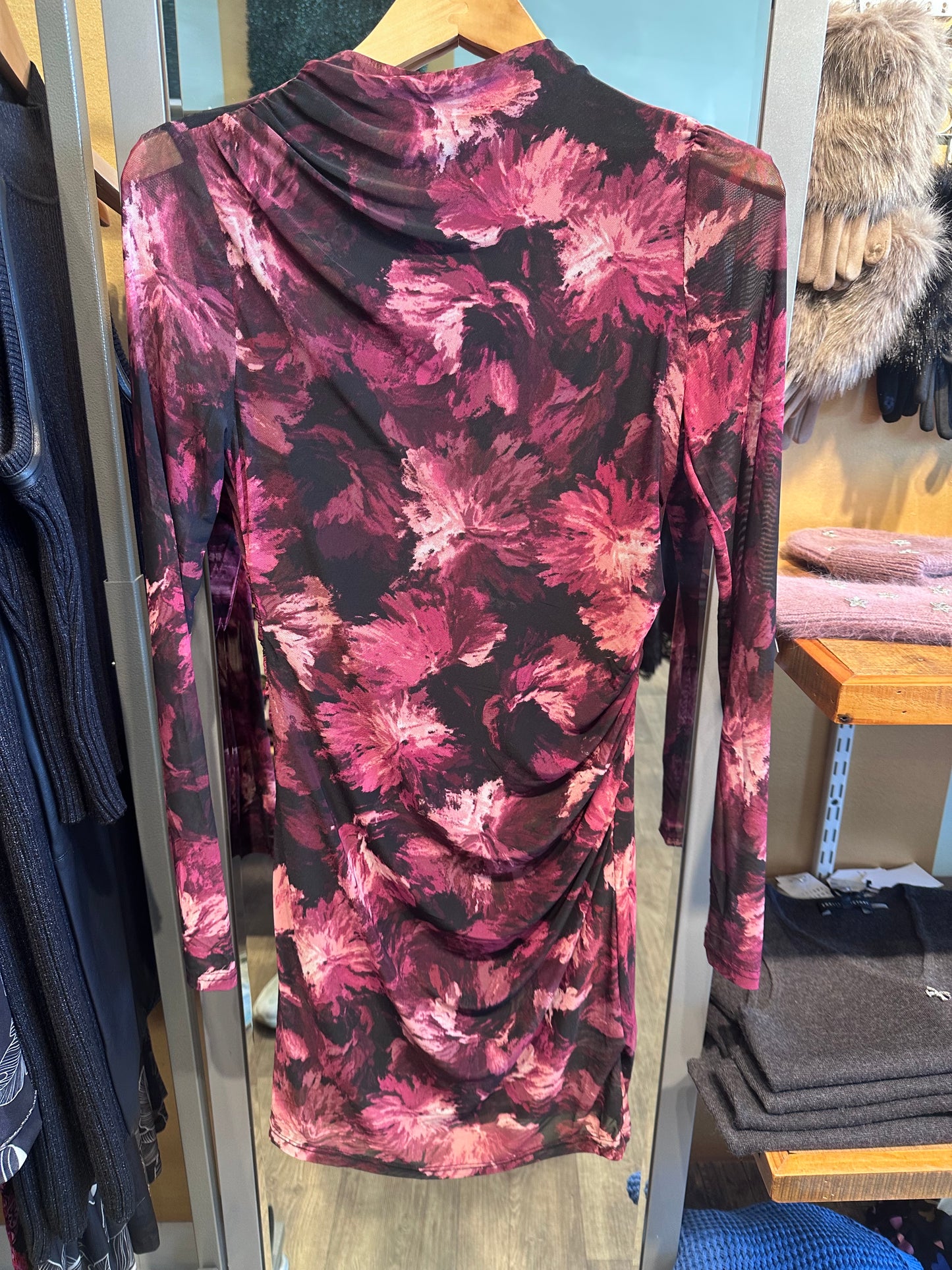 PAINTBRUSH FLORAL MESH MIDI DRESS