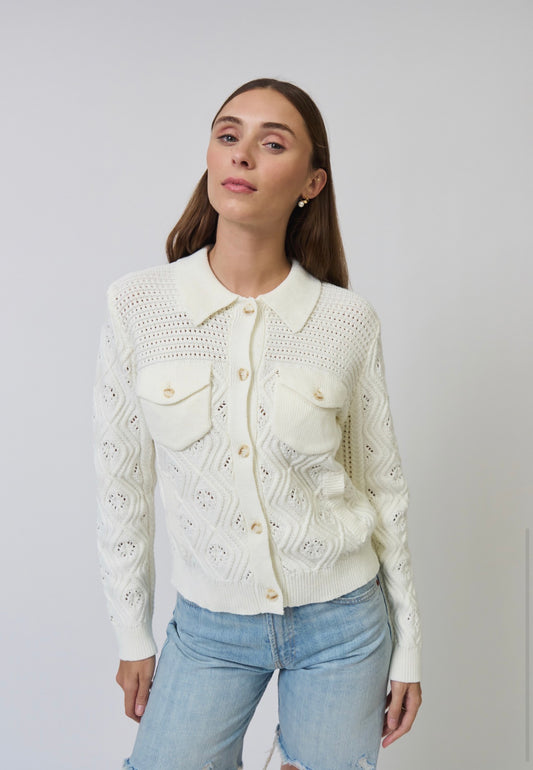 ALLIE MIXED STITCH BUTTON DOWN SWEATER