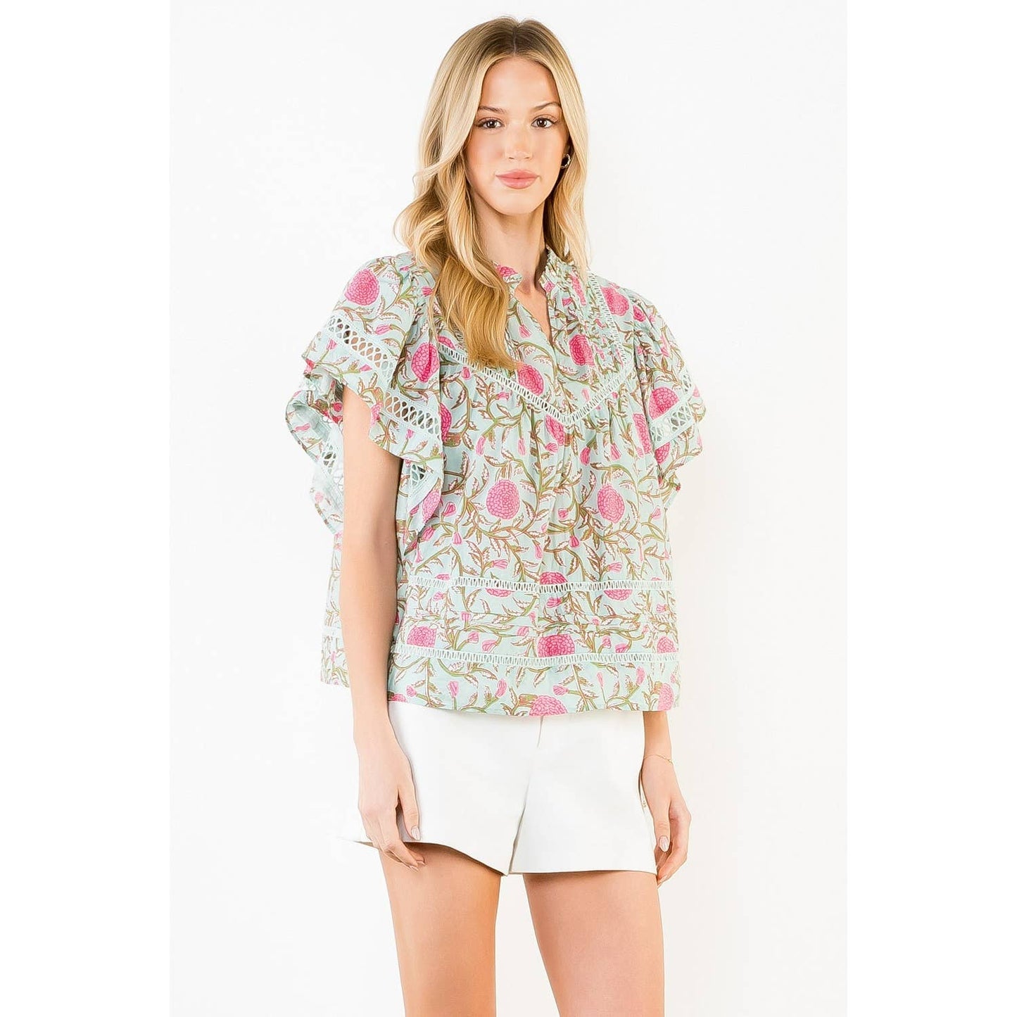 Floral Print Flutter Sleeve Top