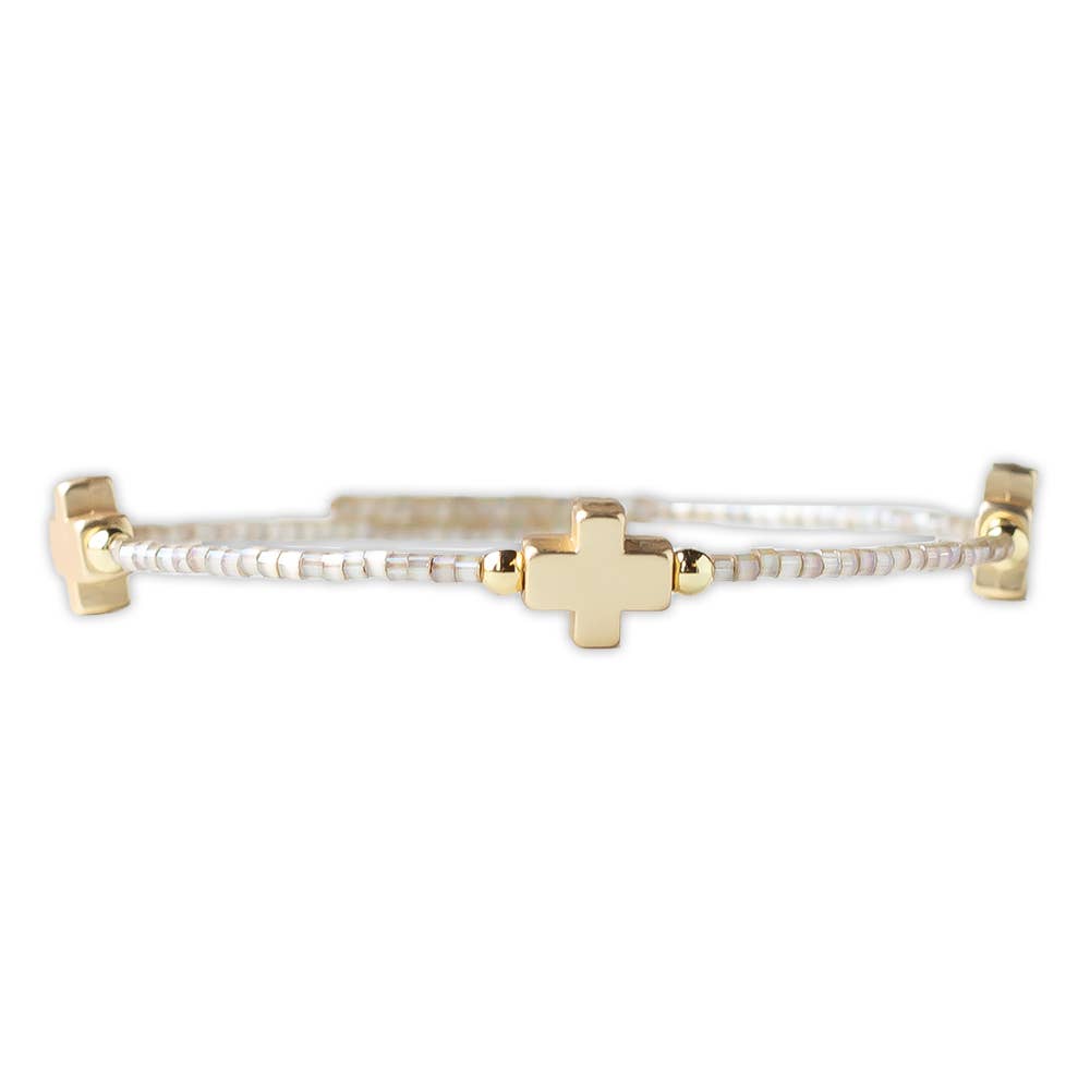 Faithful Cross Bangle w/ Matte Gold Crosses-Smoky Quartz