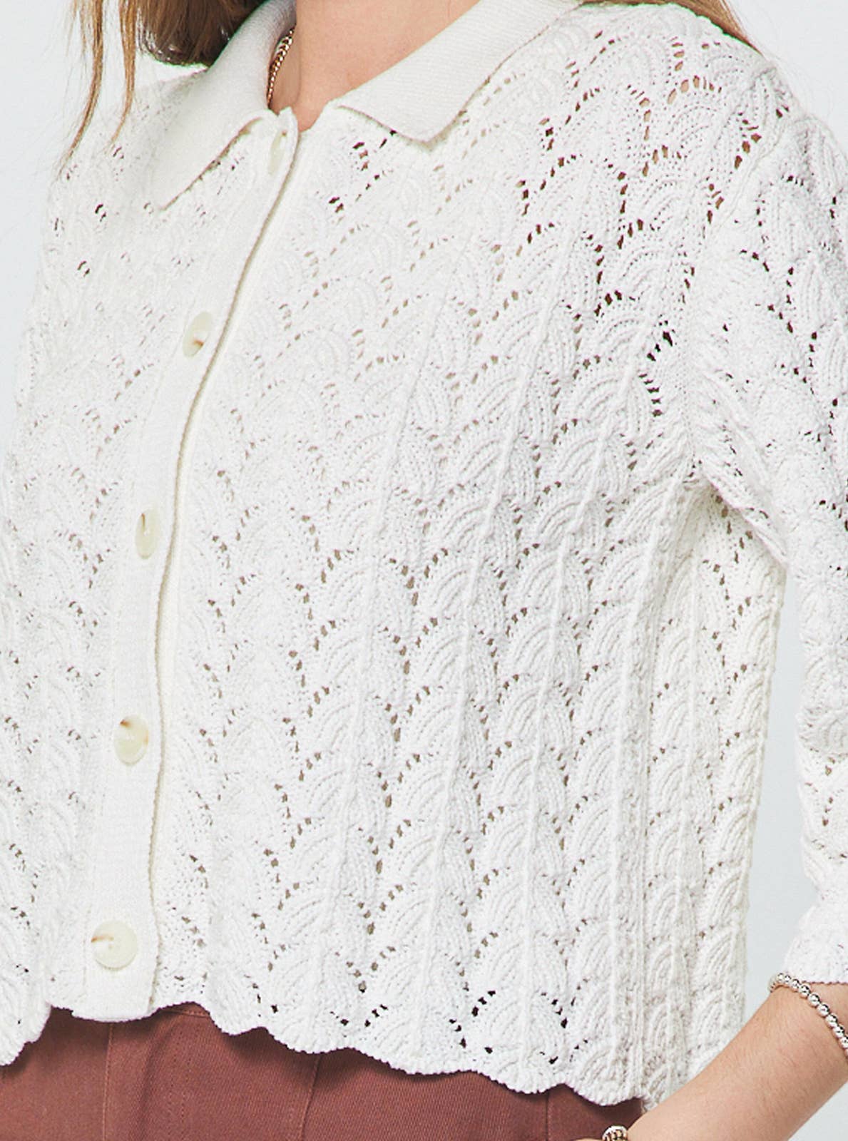 3/4 Sleeve Cotton Open-Knit Cardigan