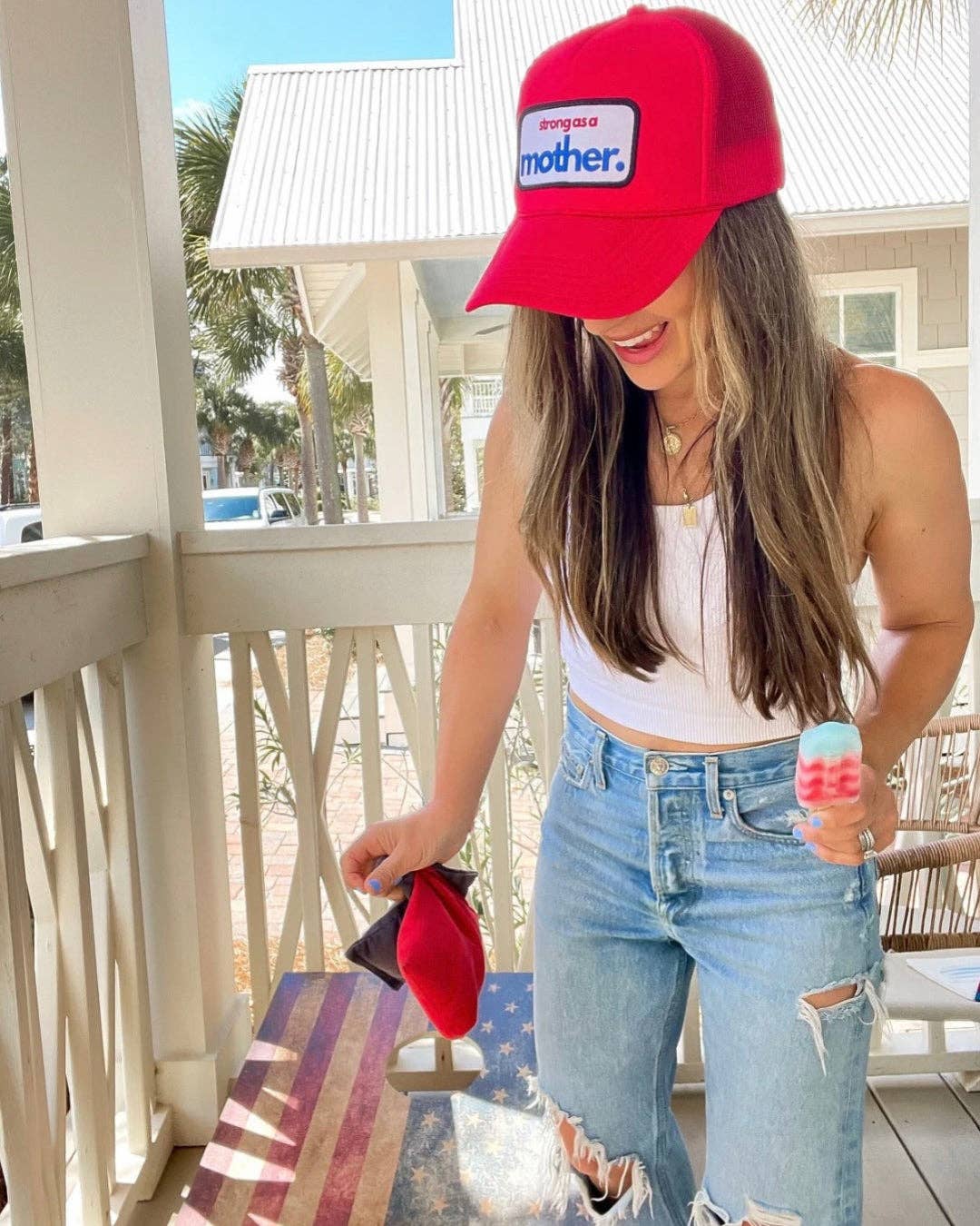 Strong as a mother® Patch Trucker Hat - Red
