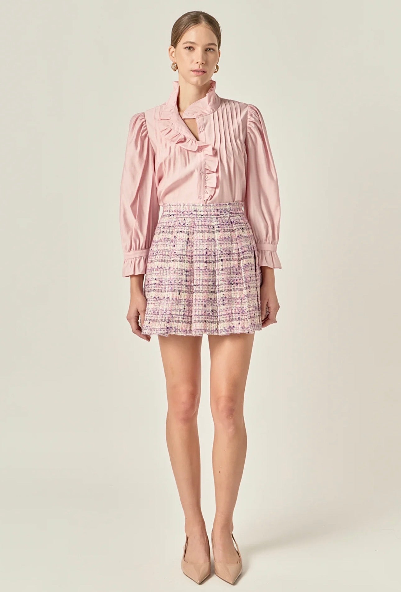 SHEER RUFFLE TOP - LIGHT PINK