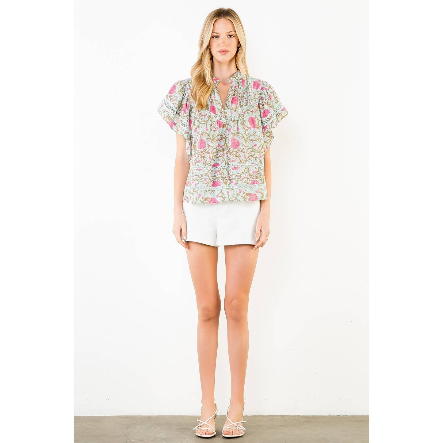 Floral Print Flutter Sleeve Top