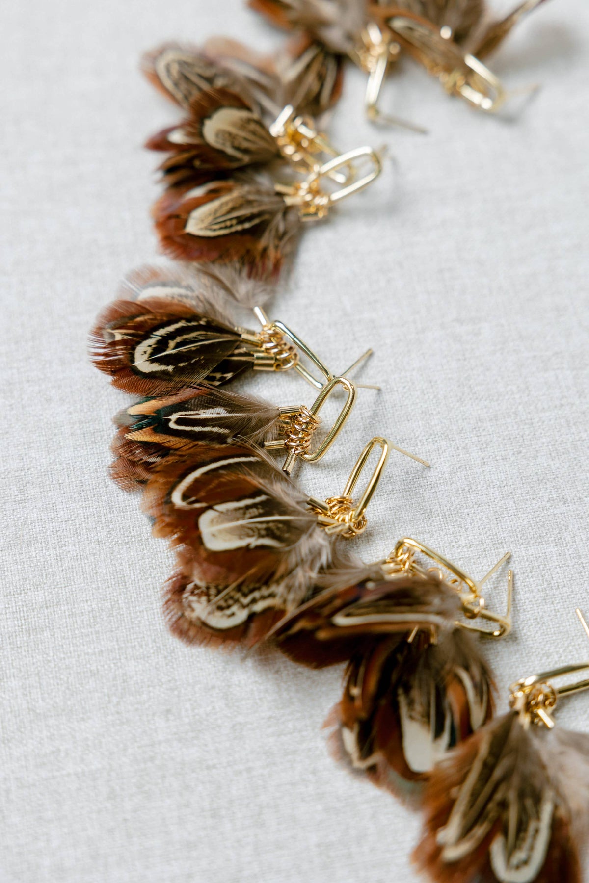 Chestnut Pheasant Fall Feather Tassel Statement Earrings