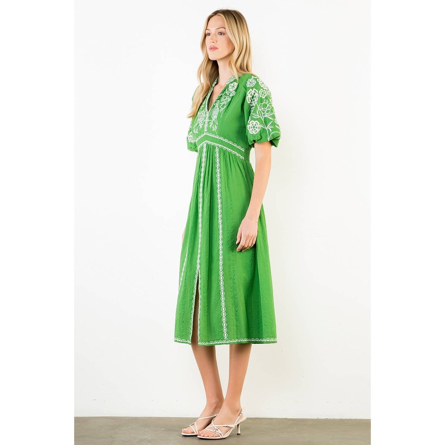 Puff Sleeve Embroidered Detail Dress