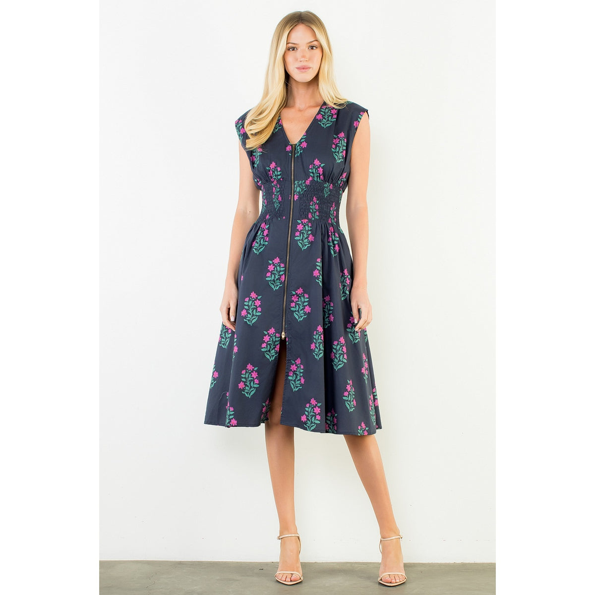 Flower zipper front dress