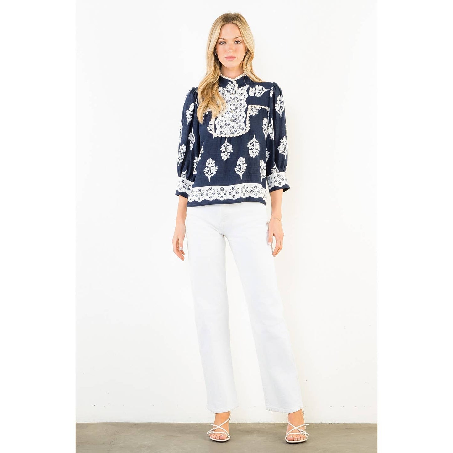 Long Sleeve Navy/White Top