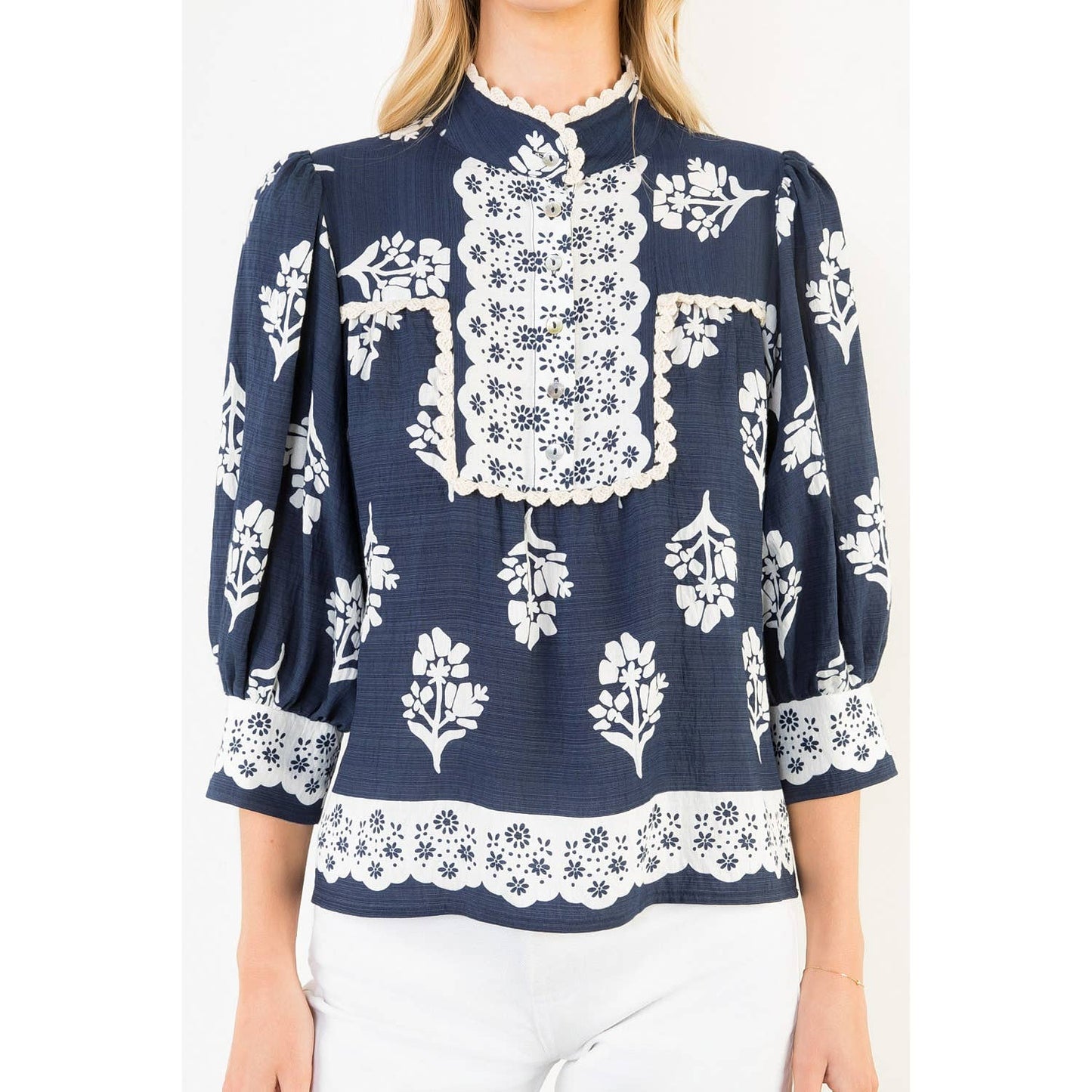 Long Sleeve Navy/White Top
