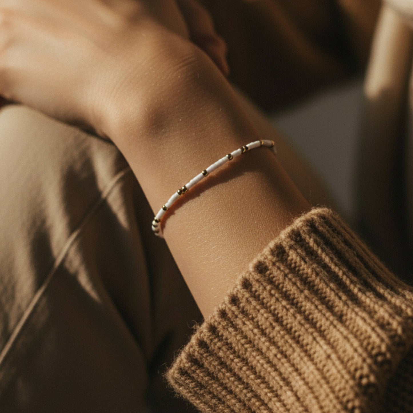 Confetti Beaded Bangle-White, Delicate Stacking Bracelets