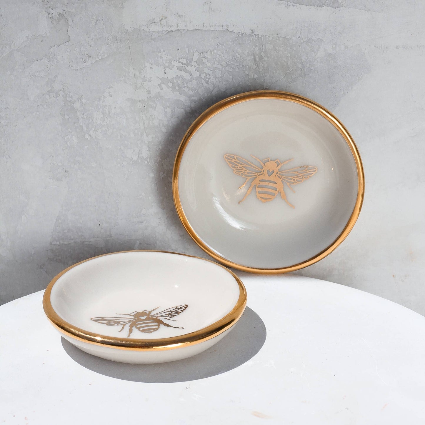 Gold Bee Ring Dish | Handmade Pottery Trinket Dish (white)