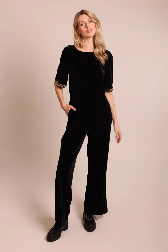 BLACK JUMPSUIT WITH SLEEVE DETAIL