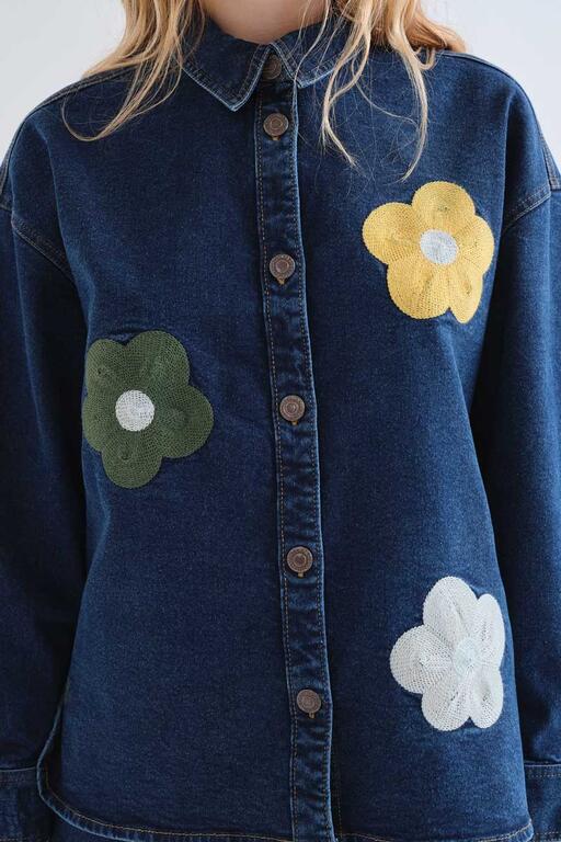 DENIM SHIRT/JACKET WITH FLOWER EMBROIDERY