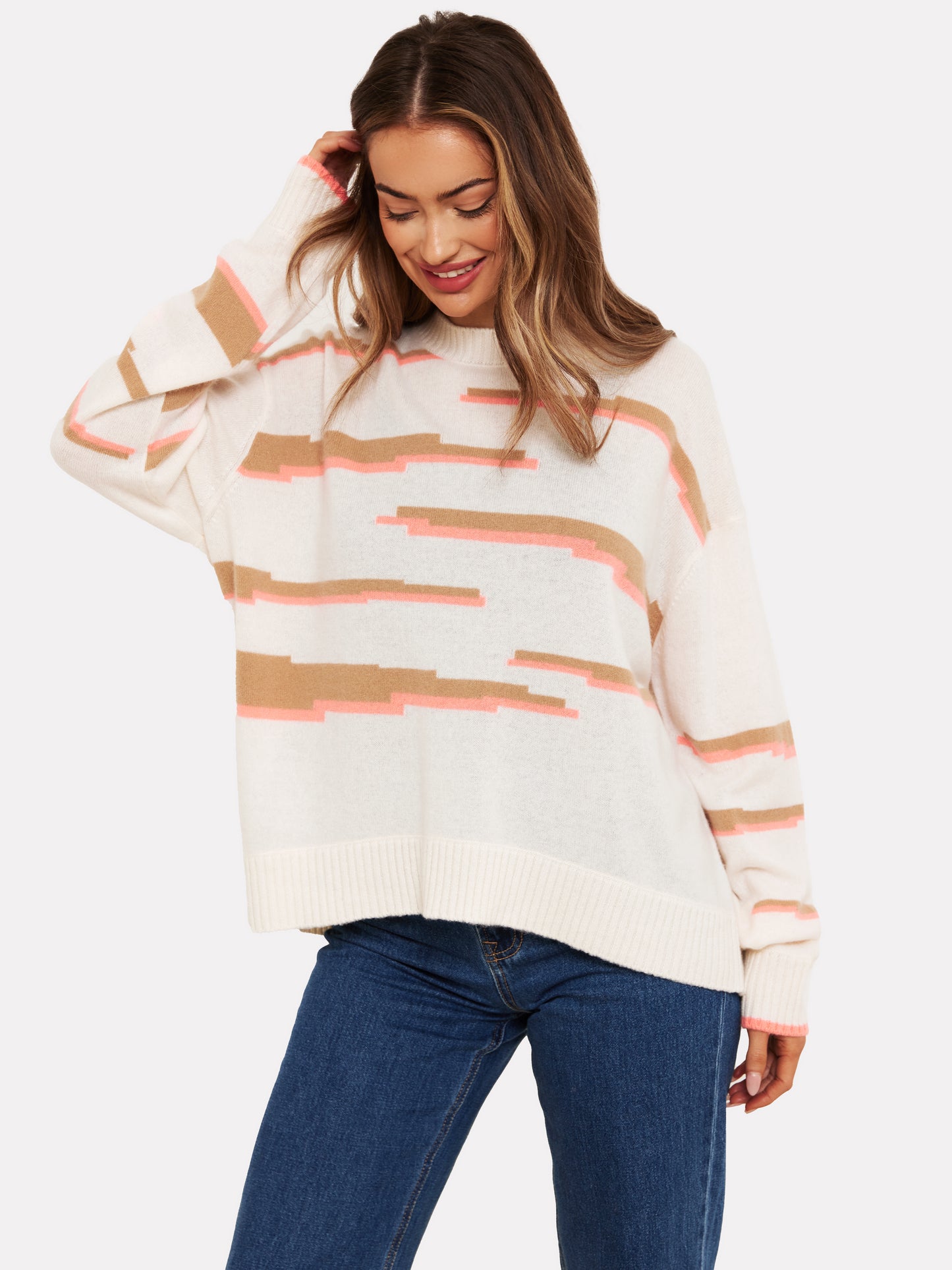 GLITCH ZEBRA CREW - ORGANIC WHITE/CAMEL