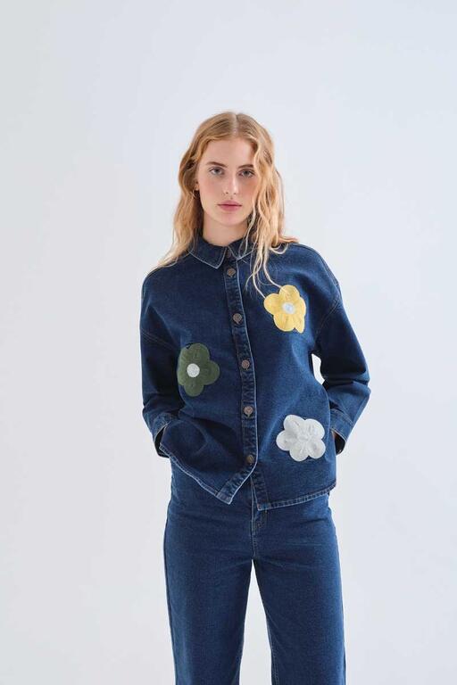 DENIM SHIRT/JACKET WITH FLOWER EMBROIDERY