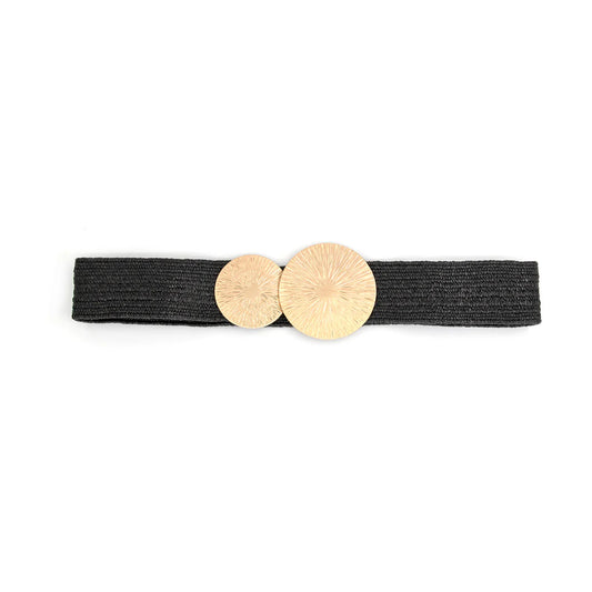 BLACK ELASTIC BELT WITH GOLD DISCS