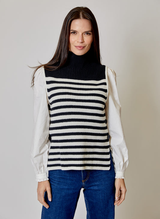 STRIPE MOCK NECK VEST - BLACK COMBO