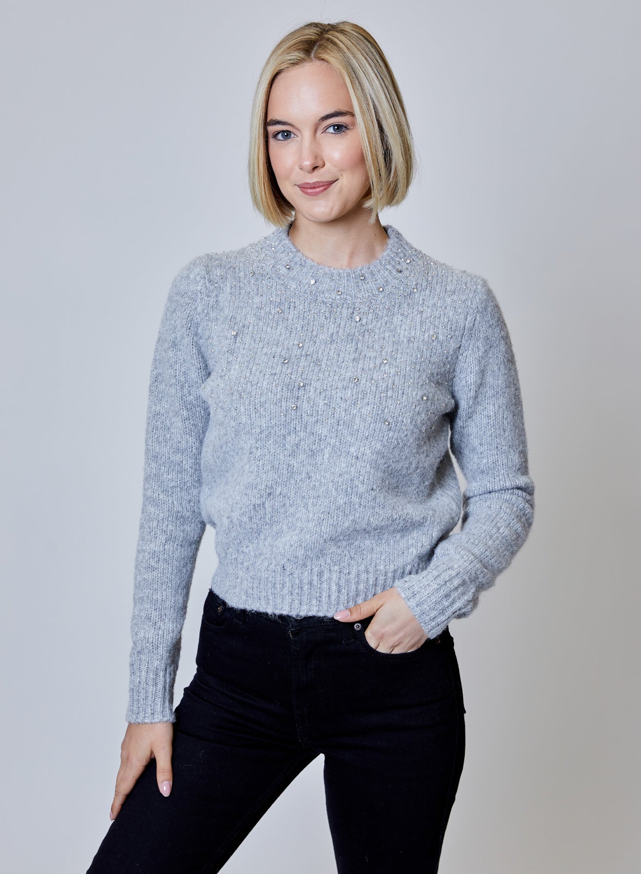 HEATHER STONE LS EMBELLISED SWEATER
