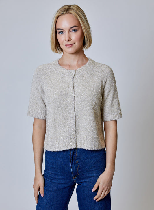 WINTER WHITE COMBO SS LUREX SWEATER