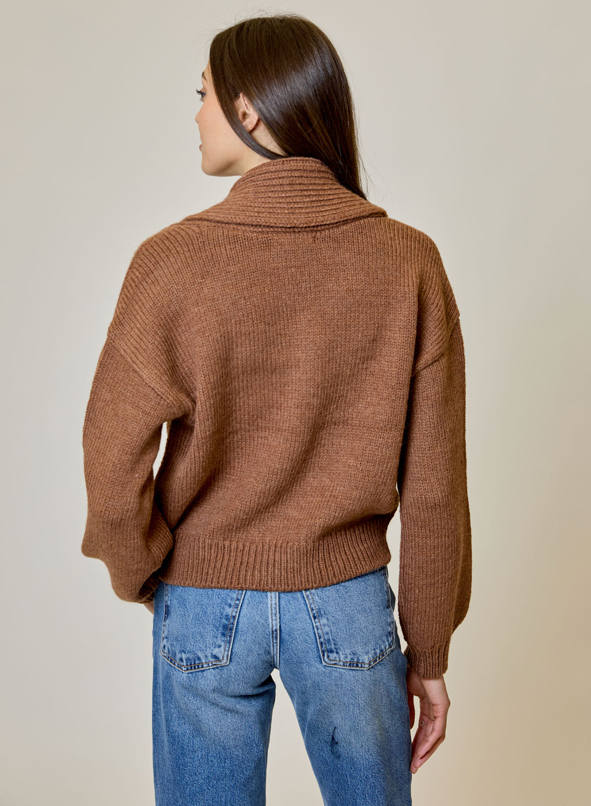 SHAWL COLLAR CARDI - TOFFEE