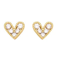 Heart Shape Inlay 18K Gold Plated Ear Studs